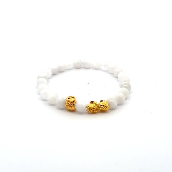 RAFANTHIA Jewelry - 18K Gold Pixiu Piyao Money Bag Lucky Charm Bracelet Gemstones Moonstone 6mm
